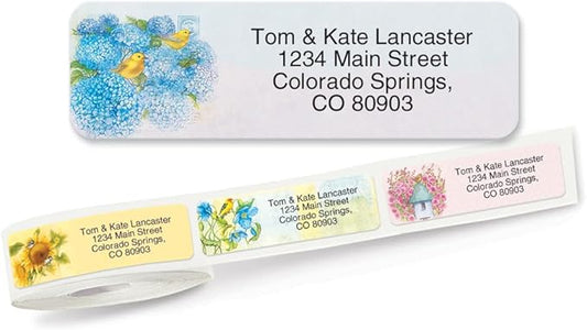 Everyday Birds Rolled Personalized Return Address Mailing Labels with Dispenser, Set of 500, Small ¾ x 2½ Inch Size, Custom Self-Adhesive Sticker Roll, by Colorful Images