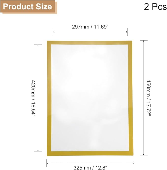 uxcell 2 Pcs Magnetic Sign Holder, 11.7" x 16.5" Self-Adhesive Magnetic Wall Signs Holder Magnetic Picture Frame Document Holder for Home Office Wall Window Displays, Gold