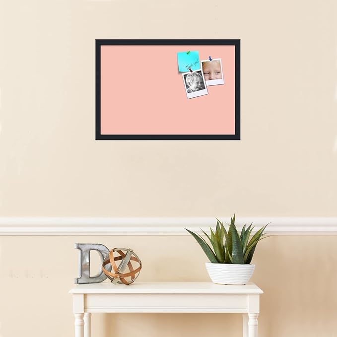 PinPix 24x16 Inch Cork Bulletin Board. This Decorative Framed Pin Board Comes with Pink Pastel Design and a Satin Black Frame. Ideal for Home Office Decor or Message Board (PinPix-1813)