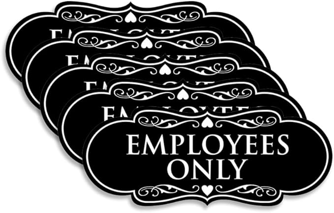 Designer EMPLOYEES ONLY Sign | Easy Installation | Office or Business Signs | Workplace Safety - Black - Small (5 Pack)