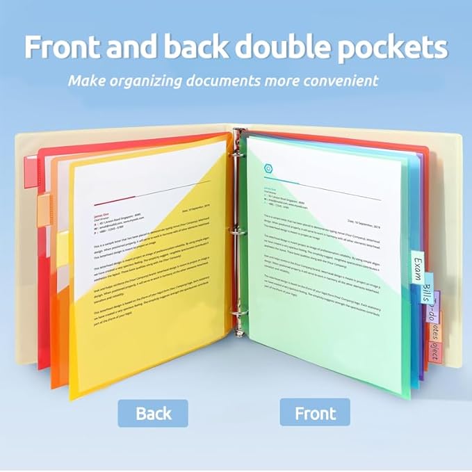 8 Count Dividers with Two Pockets - Binder Dividers for 3 Ring Binder Organizer,Binder Folders for US Letter Size for Study,Office and Home Organization (Red,1set)