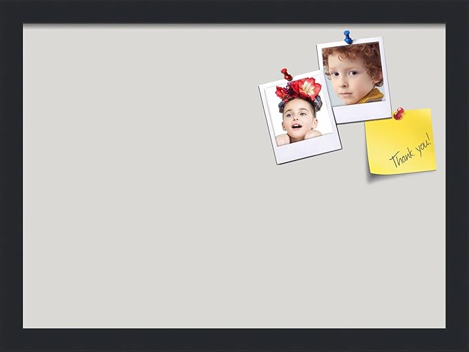 PinPix 18x13 Inch Cork Bulletin Board. This Decorative Framed Pin Board Comes with Light Stone Design and a Satin Black Frame. Ideal for Home Office Decor or Message Board (PinPix-1809)