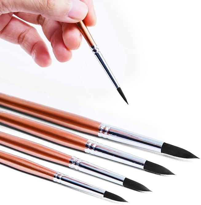 Transon 8pcs Round Watercolor Paint Brush Set Goat Hair for Watercolors,Acrylics,Inks,Gouache,Oil and Tempera