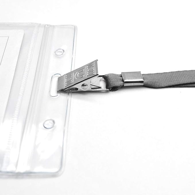 Bird Fiy Lanyards with id Holder Name Badges 50 Pcs Waterproof Type Clear Plastic Horizontal Name Tag Badge Id Card and 50 Pcs Lanyard (Gray)