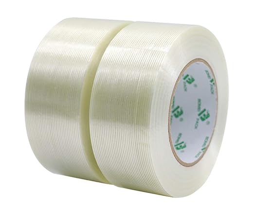 BOMEI PACK Filament Strapping Tape, 5.5 Mil 2 Inch x 60 Yards, Heavy Duty Reinforced Fiberglass Packing Tape, 2 Pack