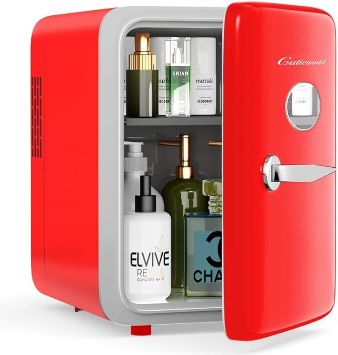 Skincare Fridge - 4L Mini Fridge for Bedroom, Office and Car, for Refrigerating Makeup, Skincare and Food, Cooler and Warmer, Beverage Cooler, Red