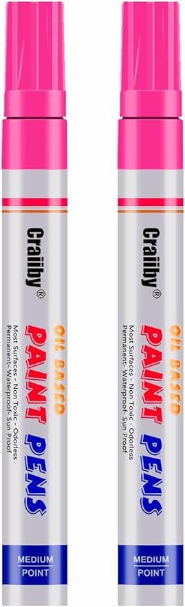 Pink Paint Markers, 2 Pack Oil-Based Waterproof Quick Dry Permanent Paint Pen Set for Rocks Painting, Wood, Fabric, Plastic, Canvas, Glass, Mugs, Metal, Tire, Stone, DIY Craft