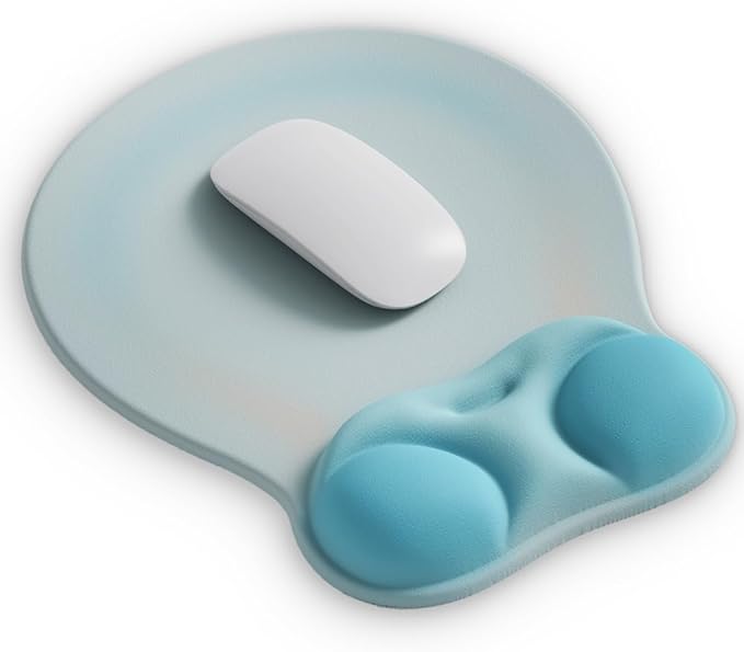 Ergonomic Mouse Pad with Wrist Rest Support&Gel Cushion for Desk; Cute Computer Decor Accessories for Women. Small Mousepad Mat Laptop Pads for Office&Home. Ergo Supplies & Aesthetic (05Azure Dream)