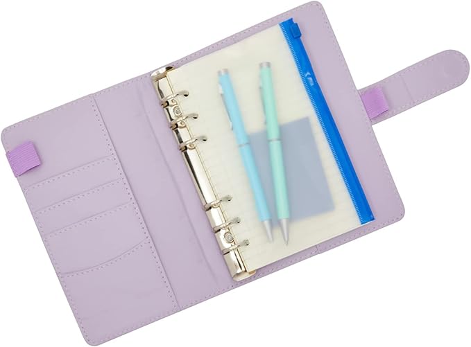 Okuna Outpost Pencil Pouch - A6, Clear Plastic, Double Zipper, 6-Hole, Multicolor, 24-Pack - Binder Pencil Pouches & Money Envelopes for Cash, Teacher Supplies