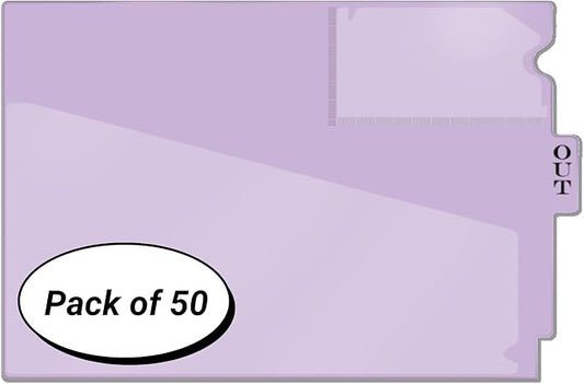 Doctor Stuff - Center Tab Vinyl Outguides, Diagonal Cut Front Pocket, Top Charge Out Slip Pocket, Plastic File Folder, Letter Size 9" x 13-1/4", Lavender, 50/Box