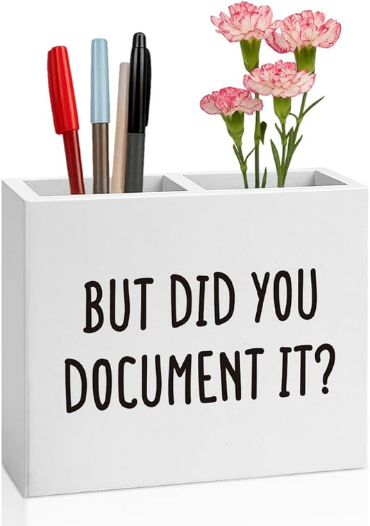 But Did You Document It Funny Boss Gifts Office Room Decor for Women Men HR Manager Coworker Friend Employee Wooden Pencil Holder, Boss Day Gifts Funny Office Accessories Desk Decor