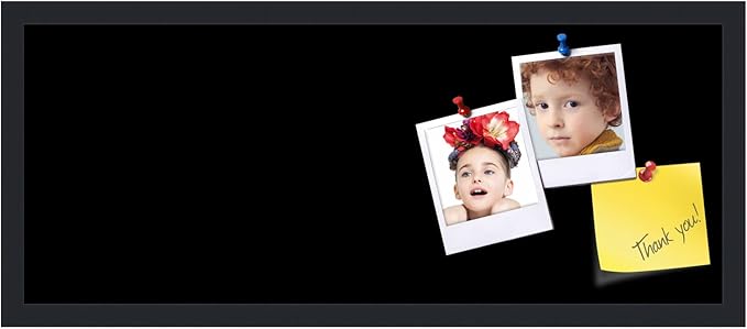 PinPix 30x12 Inch Cork Bulletin Board. This Decorative Framed Pin Board Comes with Solid Black Design and a Satin Black Frame. Ideal for Home Office Decor or Message Board (PinPix-622)