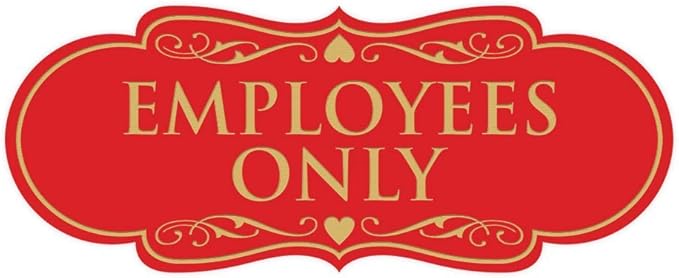 Designer EMPLOYEES ONLY Sign | Easy Installation | Office or Business Signs | Workplace Safety - Red/Gold - Large (5 Pack)