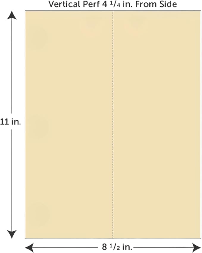 Limited Papers (TM) 8.5x11 Perforated Paper, 20/50 Pound, 75 GSM, Variety of Perforation Sizes and Colors, for Forms, Tickets, Postcards, Business Cards. (Canary, 2 up – vertical 4 1/4”)