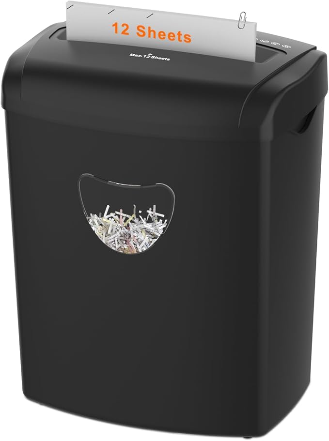 12-Sheet Cross-Cut Shredder (P-4 Security),Destroy Credit Cards/Staples,5.5 Gal Bin,70dB Quiet，Auto/Reverse Modes for Office & Home(ETL Certified)