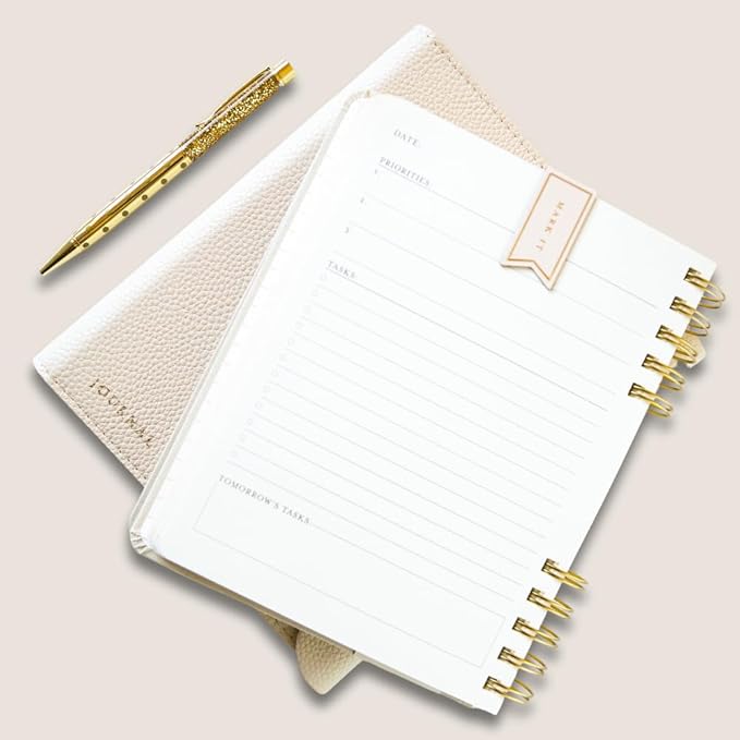 Daily Task Journal by Graphique Luxe Collection, Fabric-Wrapped Hardcover Spiral Notebook for Planning & Writing, Priority List Planner with Magnetic Bookmarks & Gold Foil Embossing,192 Pages, 6” x 8”, Colbalt Blue