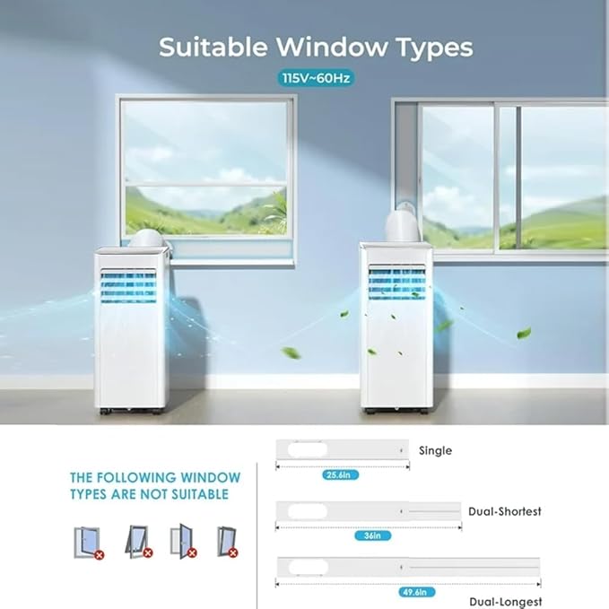 Portable Air Conditioner 10000 BTU (ASHRAE), 3-in-1 Mode AC Cools Up to 450 Sq. Ft., LED Display & Remote Control, 24H Timer, AC Unit with Window Kits for Bedroom,Dorm,Office(White)