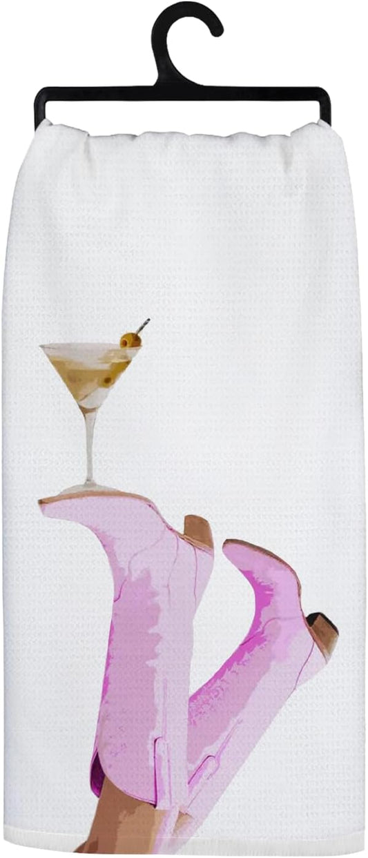 Pink Western Kitchen Towels, Dirty Martini Gifts Hand Towels, Pink Cowgirl Boots Decorative Dish Tea for Kitchen, Bar Towels for Bartender, Bar Cart Decor, 16x24 Inch