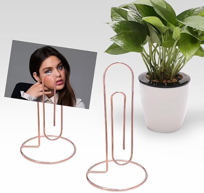 4 Pack Large Paper Clip Memo Holder for Desk,Letter Holder,Paper Stand for Desk,Letter & Bill Storage,Mail Organizer Office Accessories Desktop Message Office Decor (Rose Gold)