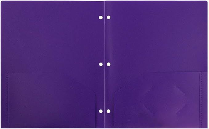 JAM PAPER Heavy Duty Plastic 3 Hole Punch Pocket Folders - Extra Tough School Folders - Purple - 6/Pack