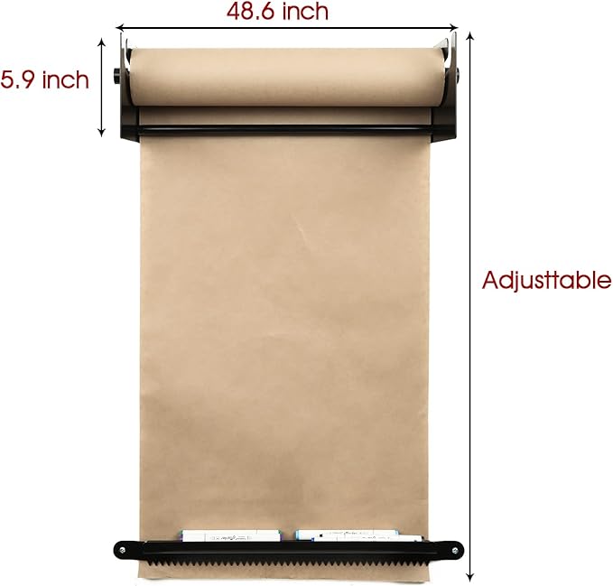 48" Kraft Paper Dispenser Wall Mount，Butcher Paper Dispenser，Paper Roll Cutter to Do Lists,Ideal for Home,Office Wall Paper Holder with Serrated Edge Cut Bar-Black