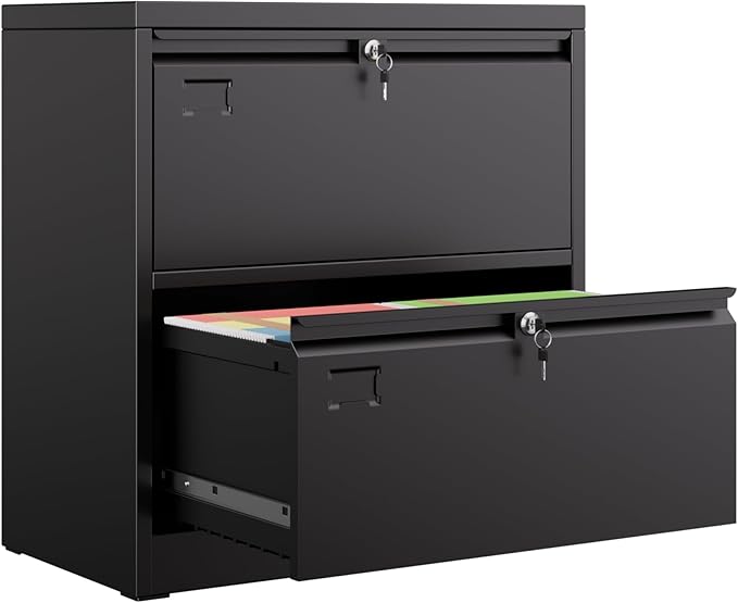 Aobabo 2 Drawer Wide Lateral File Cabinet, Metal Filing Cabinet with Lock, Suitable for Home Office School Hanging Files Letter/Legal/F4/A4 Size,Black,Required-Assembly,15.87" D x 28.94" W x 30.24" H