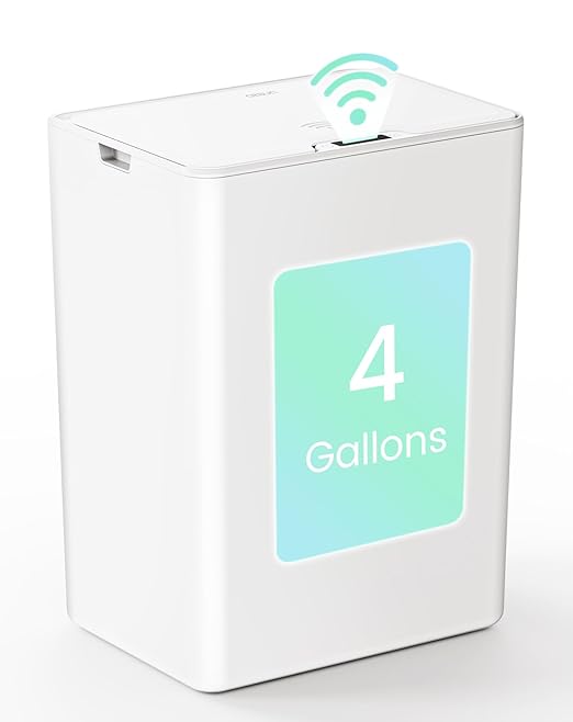 Cesun 4 Gallon Bathroom Trash Can with Lid, Small Automatic Trash Can, Touchless Motion Sensor Garbage Can, White Plastic Waste Basket for Bathroom, Bedroom, Toilet, Office, Rv