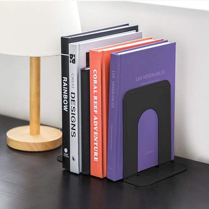 MaxGear Book Ends Universal Premium Bookends for Shelves, Non-Skid Bookend, Heavy Duty Metal Book Stopper for Books/Movies/CDs/Video Games, 6 x 4.6 x 6 in, Black,8 Pairs/16 Pieces, Large