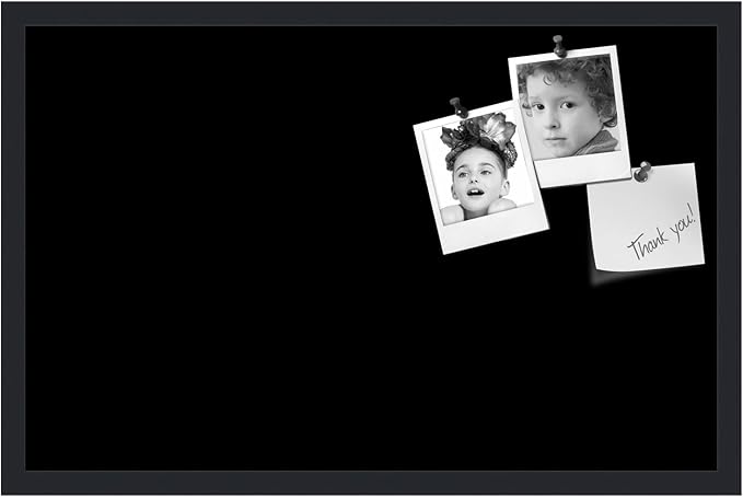 PinPix 28x18 Inch Cork Bulletin Board. This Decorative Framed Pin Board Comes with Solid Black Design and a Satin Black Frame. Ideal for Home Office Decor or Message Board (PinPix-622)