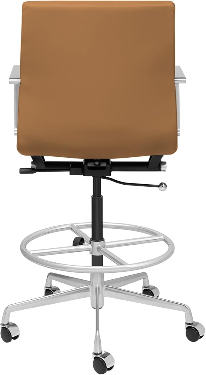 Laura Davidson Furniture SOHO II Ribbed Drafting Chair for Standing Desks, Standing Desk Chair - Ergonomically Designed, Commercial Grade Draft Height, Arm Rest & Cushion, Made of Faux Leather, Tan