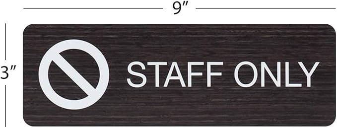 Dark Woodgrain Staff Only Sign / 3" x 9" Faux Wood Easy Adhesive Wall Room Notice/Restaurant Small Business Alternative Door Mount/Made In The USA