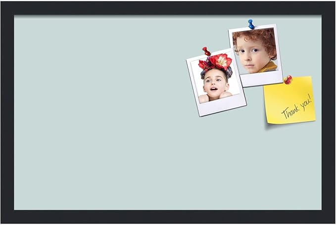 PinPix 22x14 Inch Cork Bulletin Board. This Decorative Framed Pin Board Comes with Soft Blue Design and a Satin Black Frame. Ideal for Home Office Decor or Message Board (PinPix-1814)