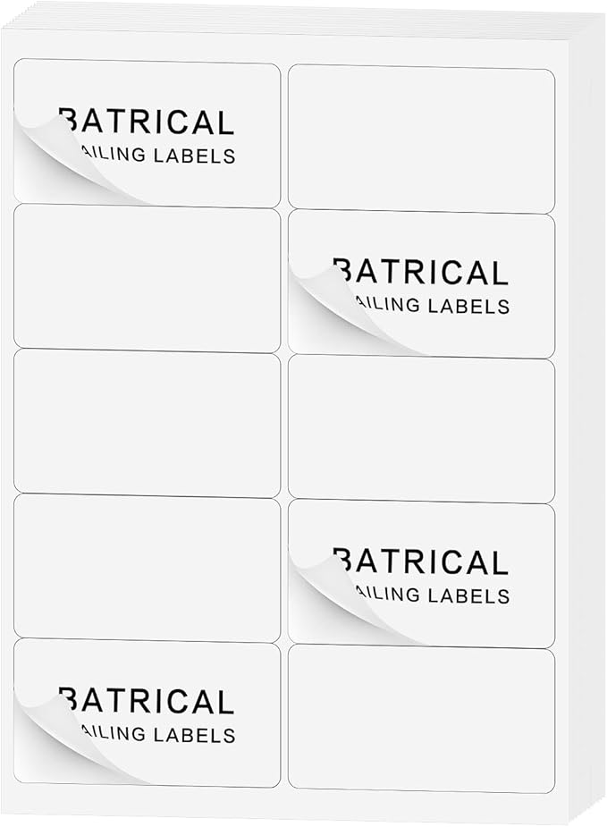 Batrical 2" x 4" Shipping Labels, 1000 Labels, Matte Finish, White, 10 per Sheet, 8.5" x 11" Sheet Size