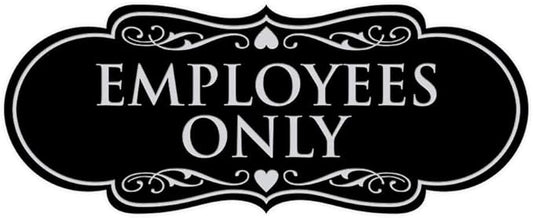 Designer EMPLOYEES ONLY Sign | Easy Installation | Office or Business Signs | Workplace Safety - Black/Silver - Large (1 Pack)