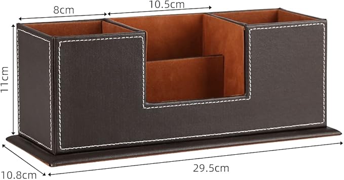 KINGFOM™ Double Holder Wood Leather Multi-Function Desk Stationery Organizer Dark Brown