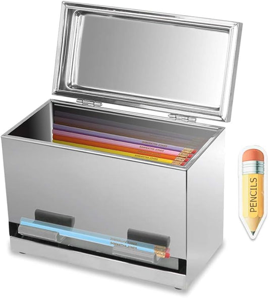 Stainless Steel Pencil Dispenser/Pen Holder for Classroom Home Restaurant for Bulk Pencils Storage/Unwrapped Drinking Straws Storage (Silver)