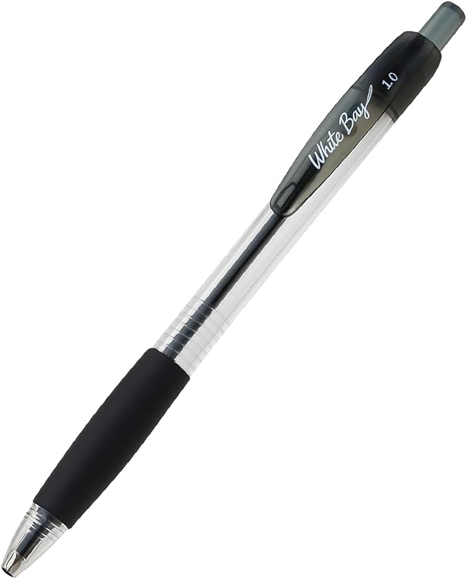 White Bay Retractable Ballpoint Pens Black Ink, Medium Point (1mm), 18-Pack