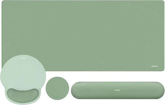 MOSISO Wrist Rest for Keyboard Mouse Pad Set, Large Gaming Deskpad&Circle Curved Mousepad&Keyboard Wrist Rest&Coaster, Ergonomic Non-Slip Mousepad&Easy Typing Pad with Curved Memory Foam, Green