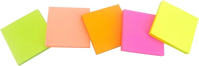 Sticky Full Adhesive Notes,3 1/3 x 3 Inches,80 Sheets/Color,Self-Stick Notes,5 Colors/Pack,400 Sheets Total,4A 303-Full Adhesive-400