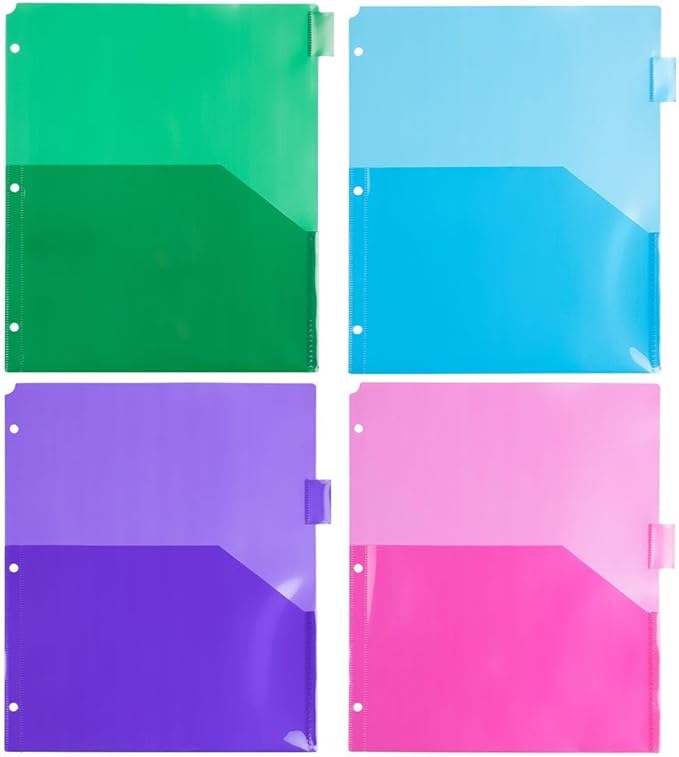 JAM PAPER Plastic Index 8-Tab Dividers w/Double Pockets - 9 3/4 x 11 1/2 - Assorted Multi-Color - 2 Packs of 8 Tabs/Set