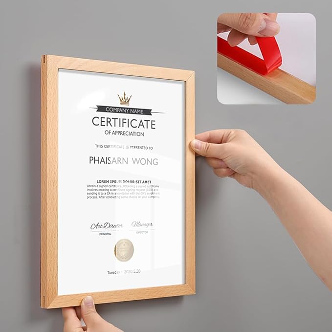 Wall Mount Acrylic Sign Holder Self Adhesive Magnetic Display Frame Clear Document Frame for Office, Store, School, Home, Wall Picture Frame (Sapele Wood A3 297×420mm/11.69×16.54inches)