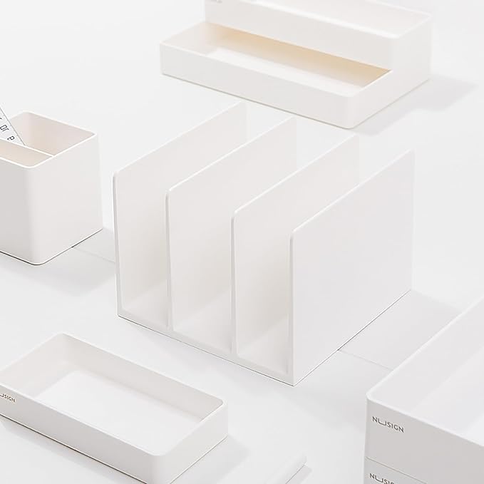 White Mail Desktop Mail Holder, 3 Sections, Plastic Note File Book Letter Paper Holder Sorter Office Accessories Organizer for Desk, 4.8 Inch High 6.38inch Wide 6.38 inch Long