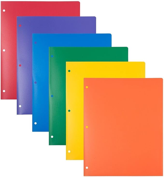JAM PAPER Heavy Duty Plastic 3 Hole Punch Pocket Folders - Extra Tough School Folders - Assorted Primary Colors - Bulk 144 Folders/Box (24 Assorted Packs of 6)