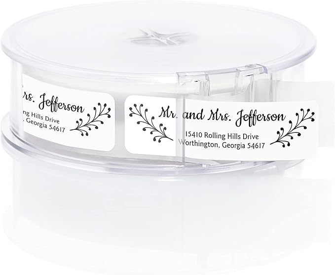 Modern Black and White Rolled Address Labels / 250 Personalized Return Address Labels/Designer Address Stickers in Elegant Plastic Dispenser