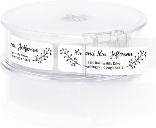 Modern Black and White Rolled Address Labels / 250 Personalized Return Address Labels/Designer Address Stickers in Elegant Plastic Dispenser