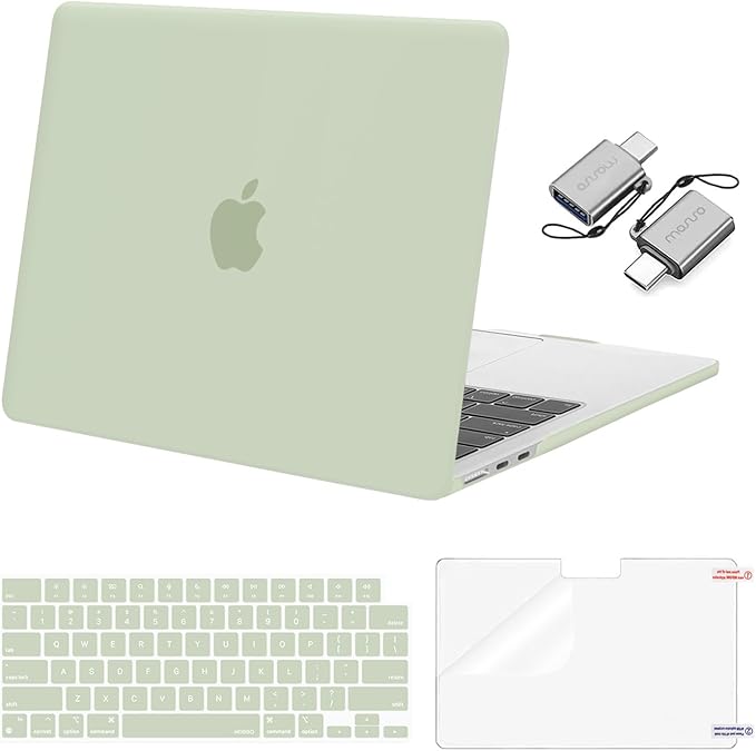 MOSISO Compatible with MacBook Air 13 inch Case 2025 2024 2023 2022 M4 A3240 M3 A3113 M2 A2681, Plastic Hard Shell&Keyboard Cover&Screen Film&Type C for MacBook Air 13.6 inch Case, Sage Green