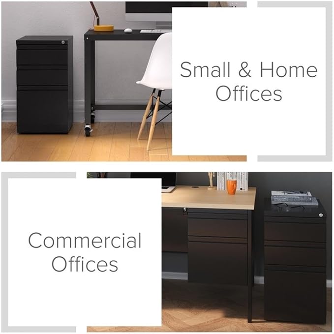 Pemberly Row 3 Drawers 27.75" Vertical Black Metal Filing Cabinet Lockable Pre-Assembled Stationary Letter Size for Home, Office