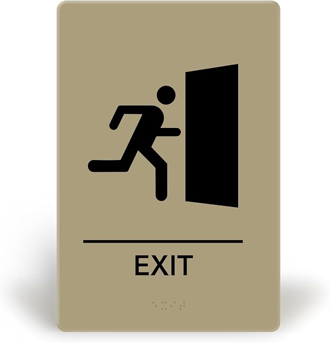 Promot Exit Sign – ADA Braille Exit Sign for Business, Self-Adhesive, 9" x 6", Commercial Door Signage, Office Wall Decor - Taupe