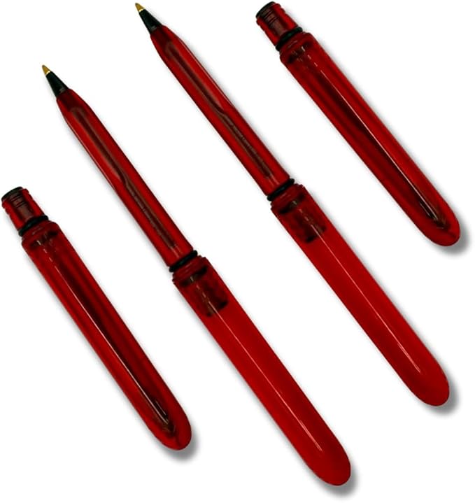 The USA Made Compact Pen – 4 Pack of Translucent Jewel Toned Aesthetic Ballpoint Pens – Chic, Compact & Colorful – for Stationery, School, Work or Journals (Ruby)