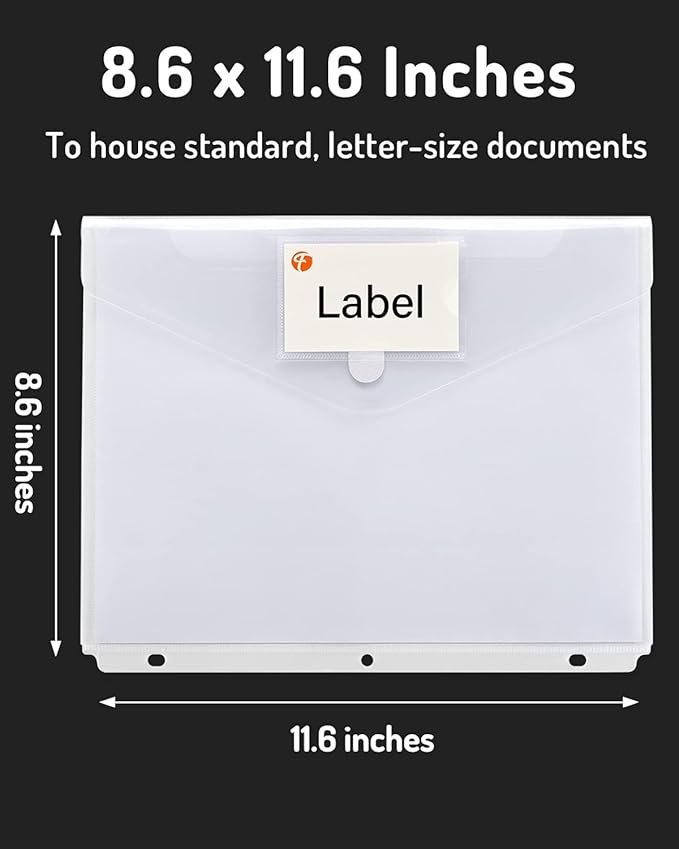 Forvencer Binder Pocket, 48 Pack Super Heavyweight Poly Binder Pocket with Tight Closure, Binder Folders Side Loading, 3 Ring Binder Pocket, Binder Dividers with Pockets, Letter Size, Clear